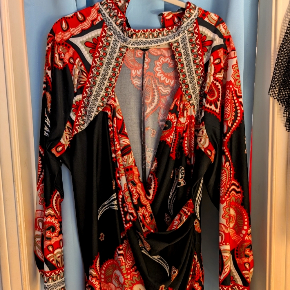 Plus Size Chic Red and Black Paisley Top
